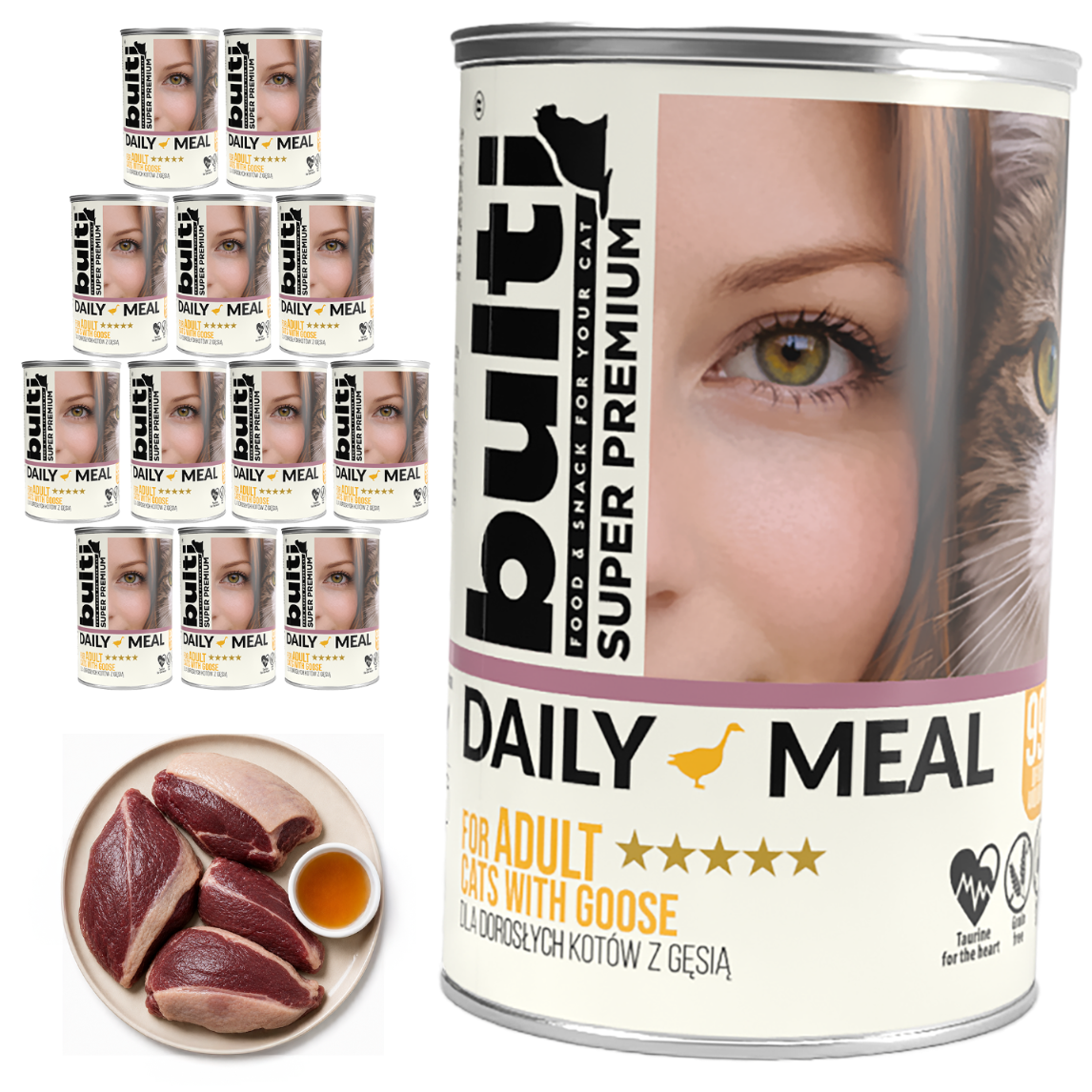 BULTI Daily Meal Adult mokré krmivo pro kočky s husou, konzerva 12 × 400 g
