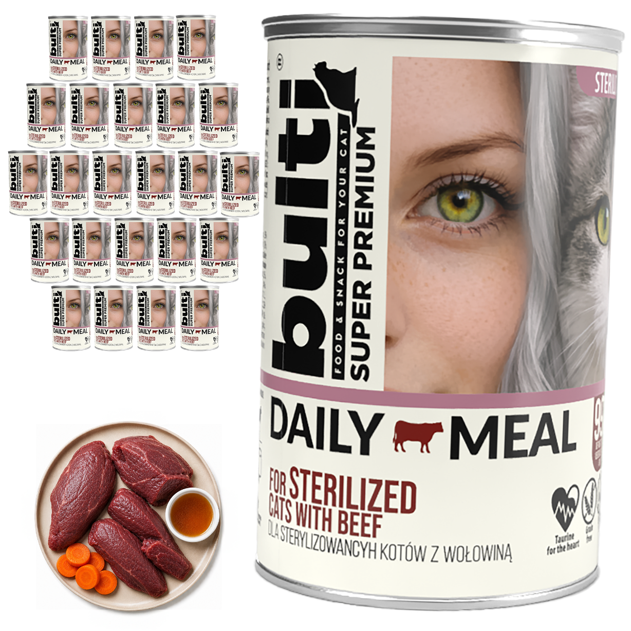 BULTI Daily Meal Sterilized mokra karma dla kota wołowina z kurczakiem, puszka 24 x 400g