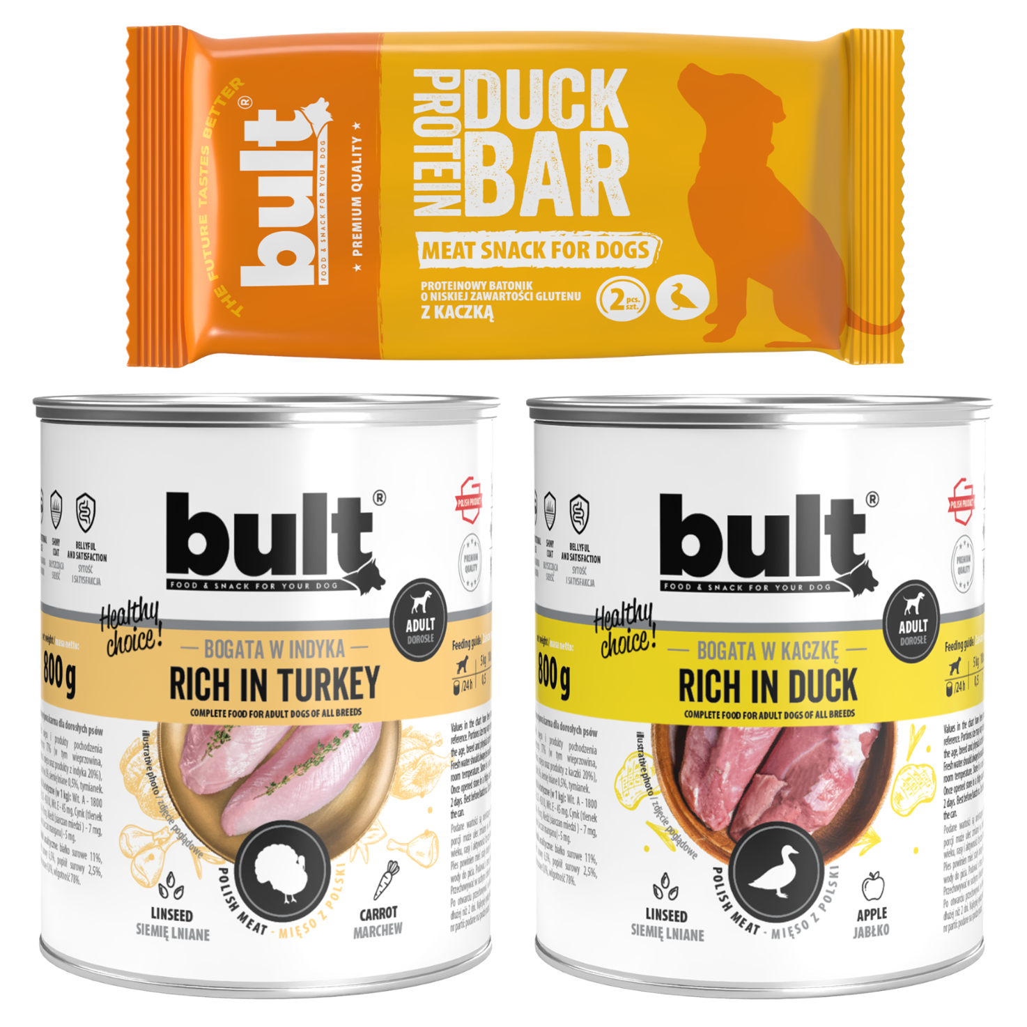 BULT startovací box pro psy 1× proteinová tyčinka 75 g + 2× konzerva 800 g