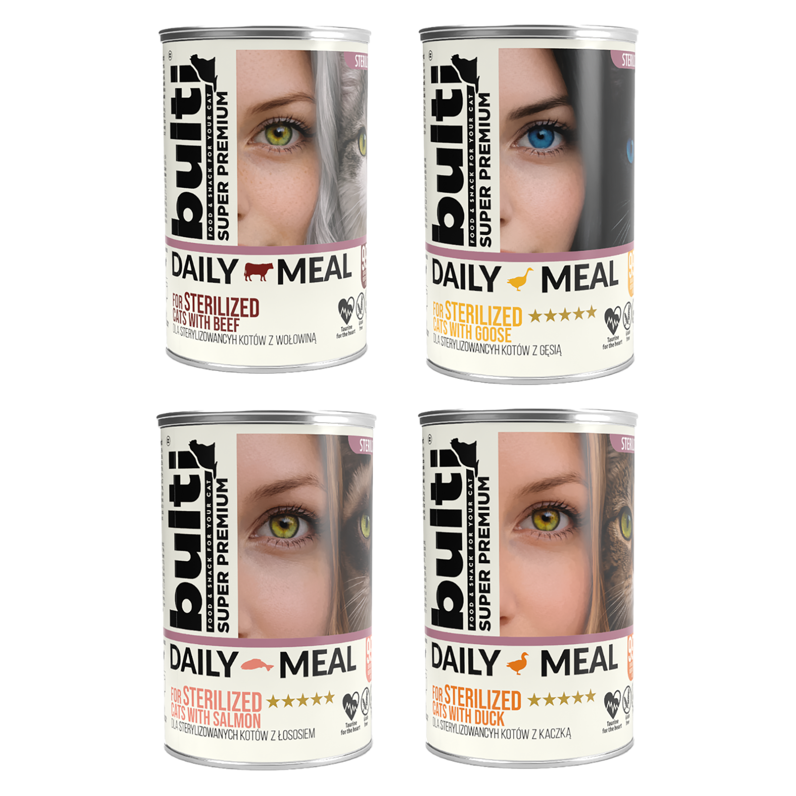 BULTI Daily Meal Sterilizované mokré krmivo pre mačky, mix príchutí, 24 × 400 g v plechovke