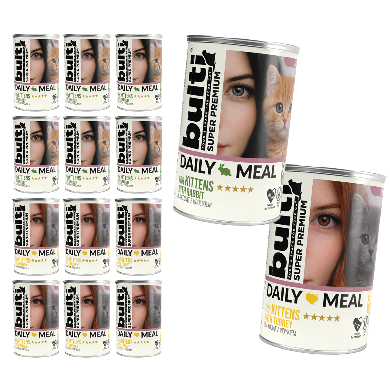 BULTI Daily Meal mokré krmivo pro koťata, mix příchutí, 12×400 g plechovka