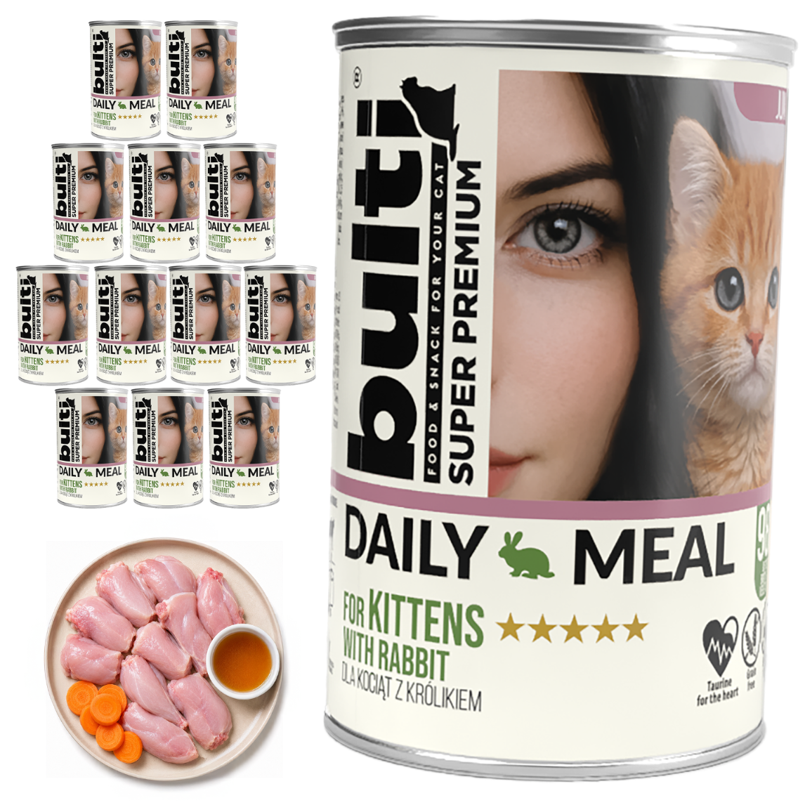 BULTI Daily Meal Kitten Nassfutter für Kätzchen mit Kaninchen, Dose, 12 x 400g