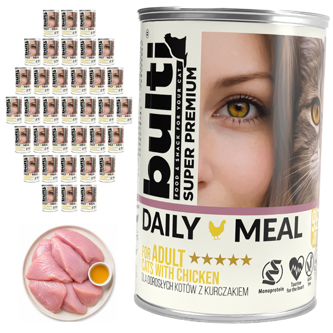 BULTI Daily Meal Adult mokré krmivo pro kočky s kuřetem, 36×400 g v plechovce