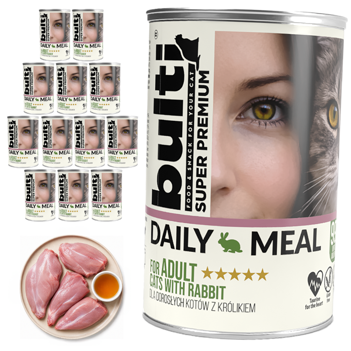 BULTI Daily Meal Nassfutter für ausgewachsene Katzen mit Kaninchen, Dose, 12 × 400 g
