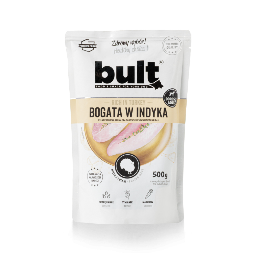 BULT wet dog food turkey, pouch, complete meal