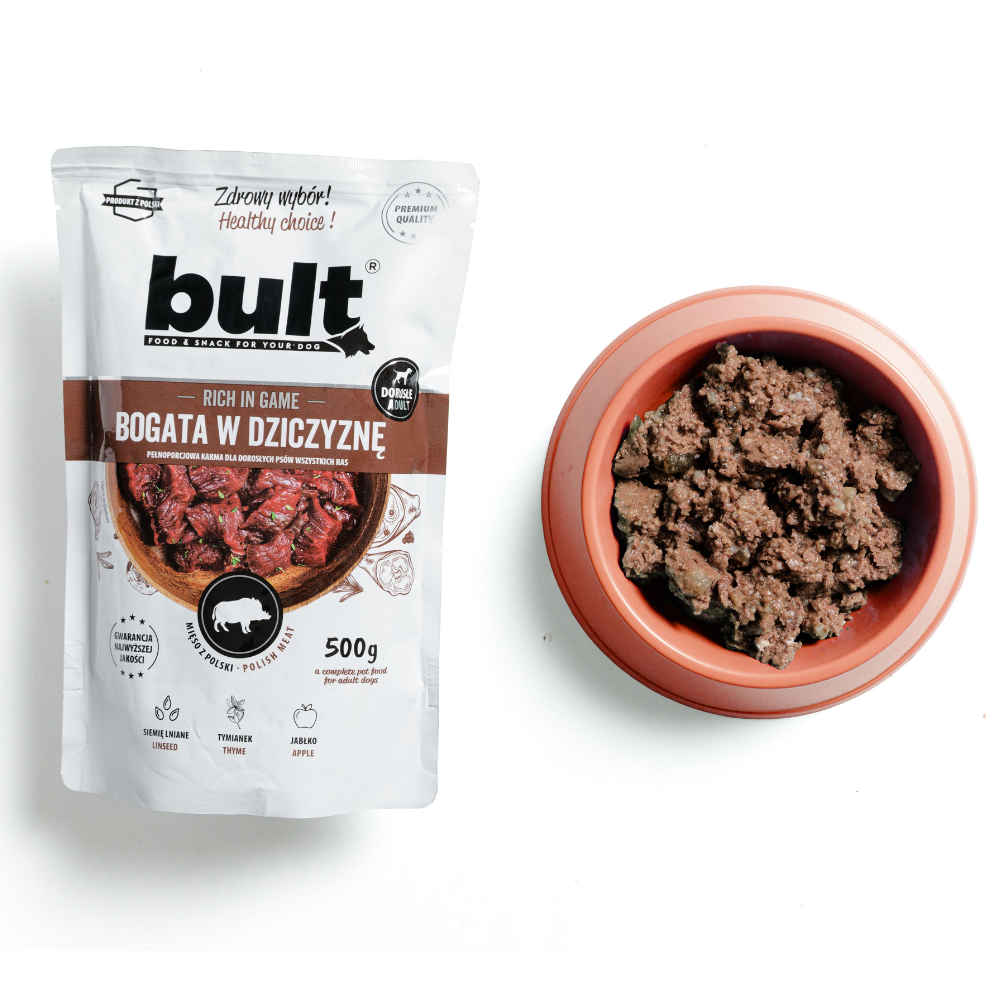 BULT wet dog food venison, pouch, complete meal