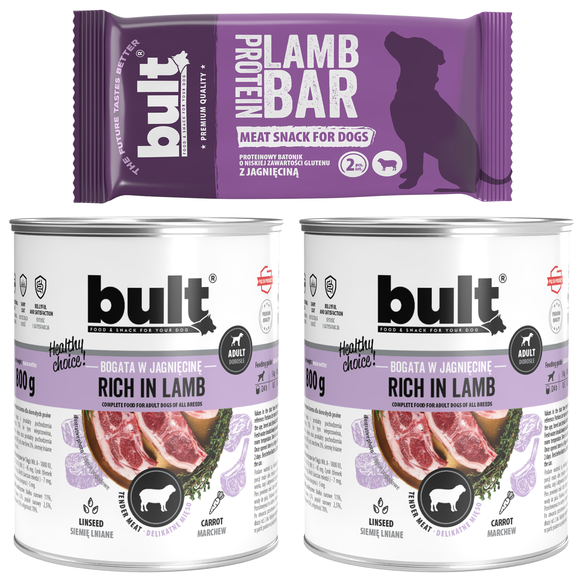BULT Starter Box 1x Protein Bar Jagnięcina 75g + 2x Jagnięcina puszka 800g