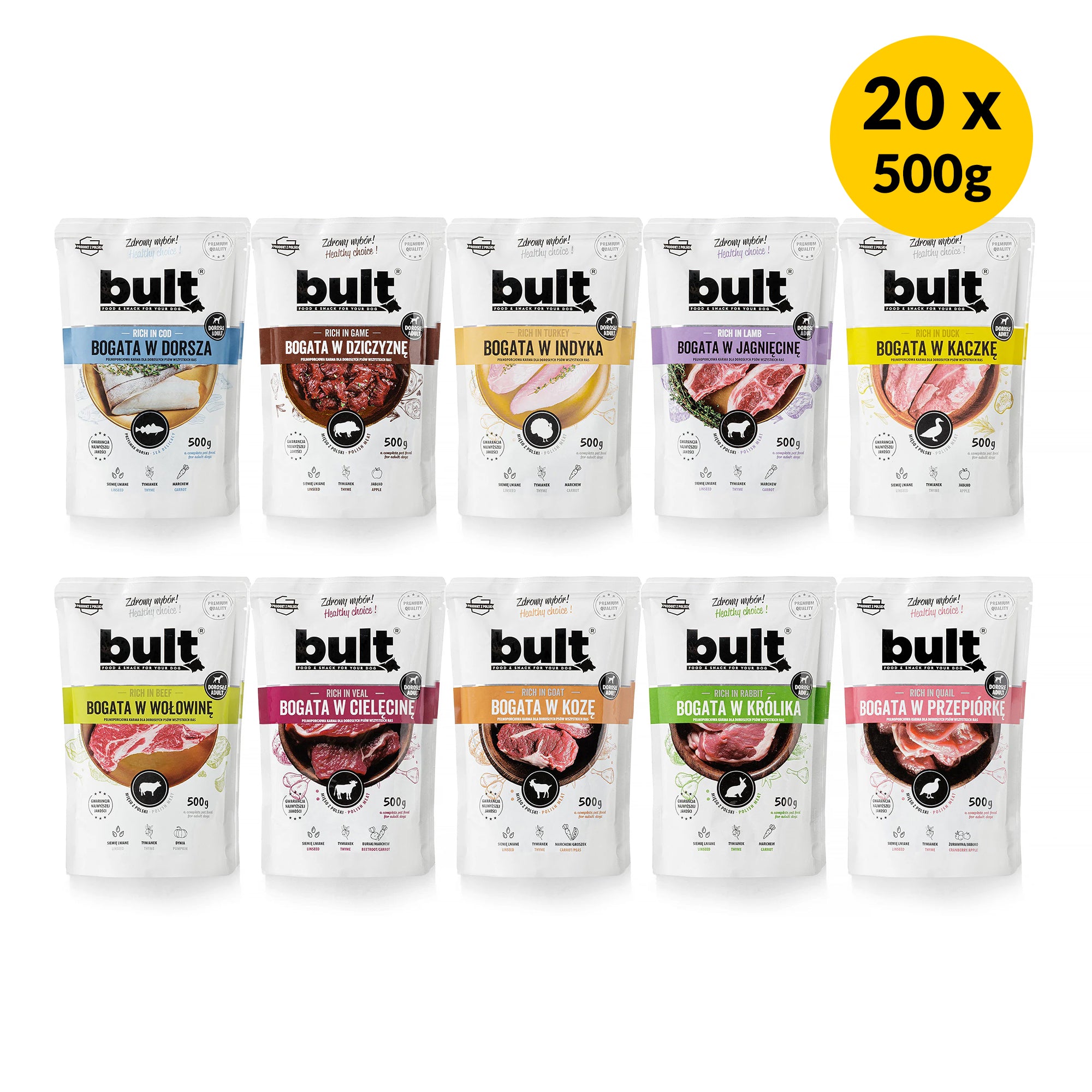 BULT wet dog food mixed flavors, pouch 20 x 500 g