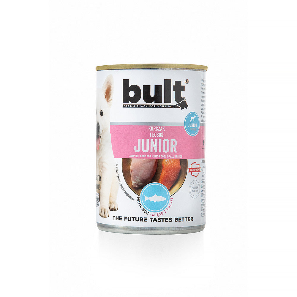 BULT JUNIOR mokra karma dla szczeniąt kurczak z łososiem, puszka 400 g
