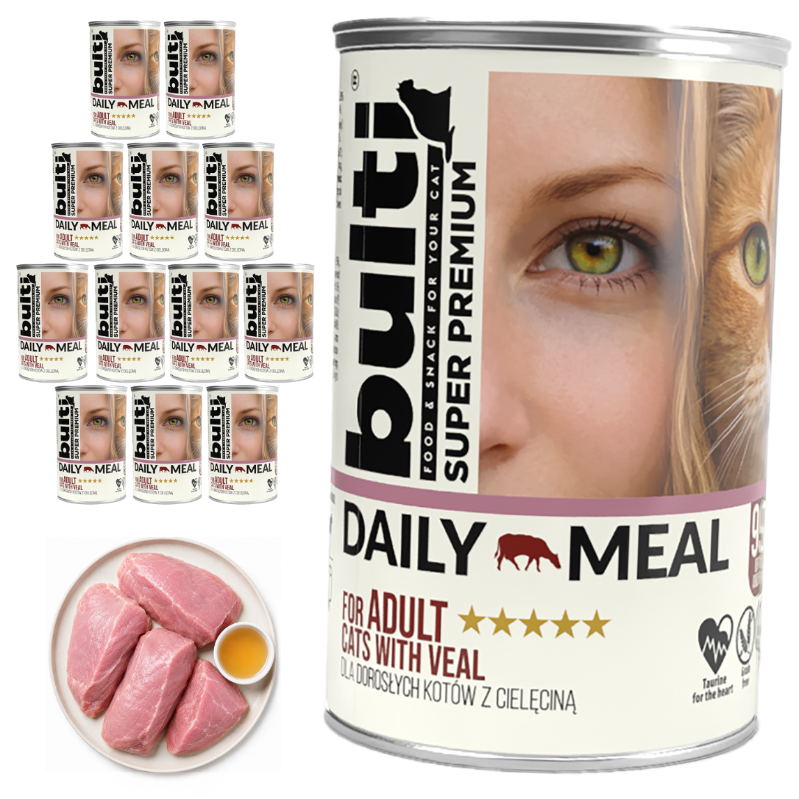 BULTI Daily Meal Adult mokré krmivo pro kočky s telecím masem, 12 × 400 g plechovek