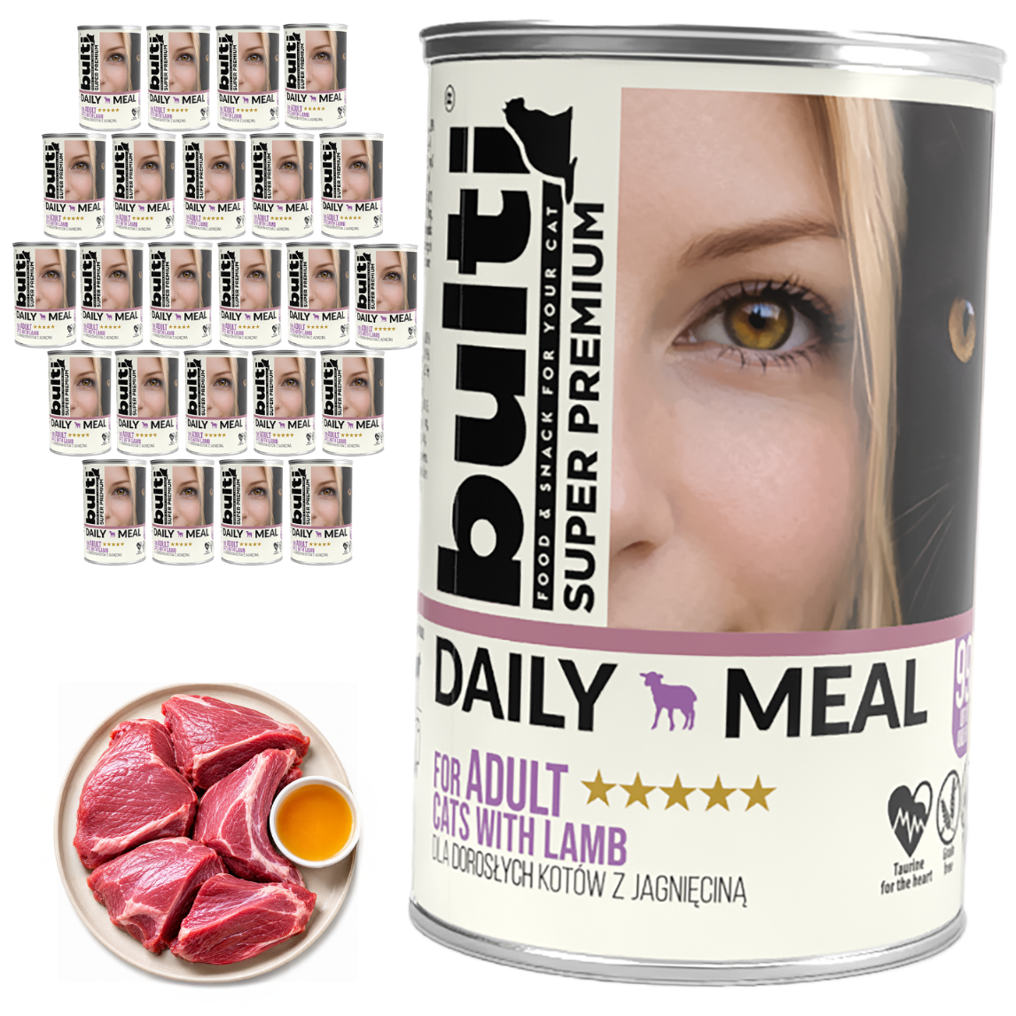 BULTI Daily Meal Nassfutter für ausgewachsene Katzen mit Lamm, Dose, 24 × 400 g