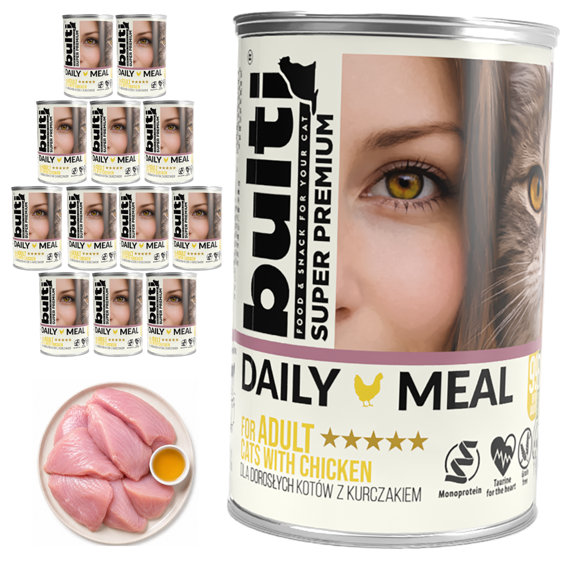 BULTI Daily Meal Adult mokré krmivo pro kočky s kuřetem, 12×400 g v konzervě