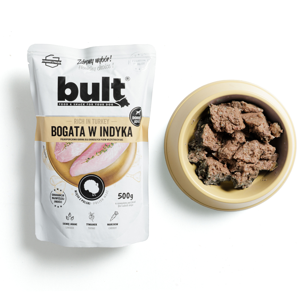 BULT wet dog food turkey, pouch, complete meal