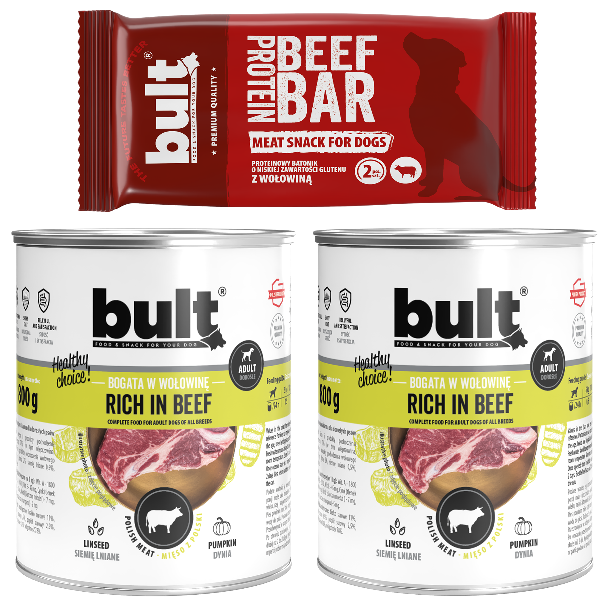 BULT Starter Box 1x Protein Bar Wołowina 75g + 2x Wołowina puszka 800g