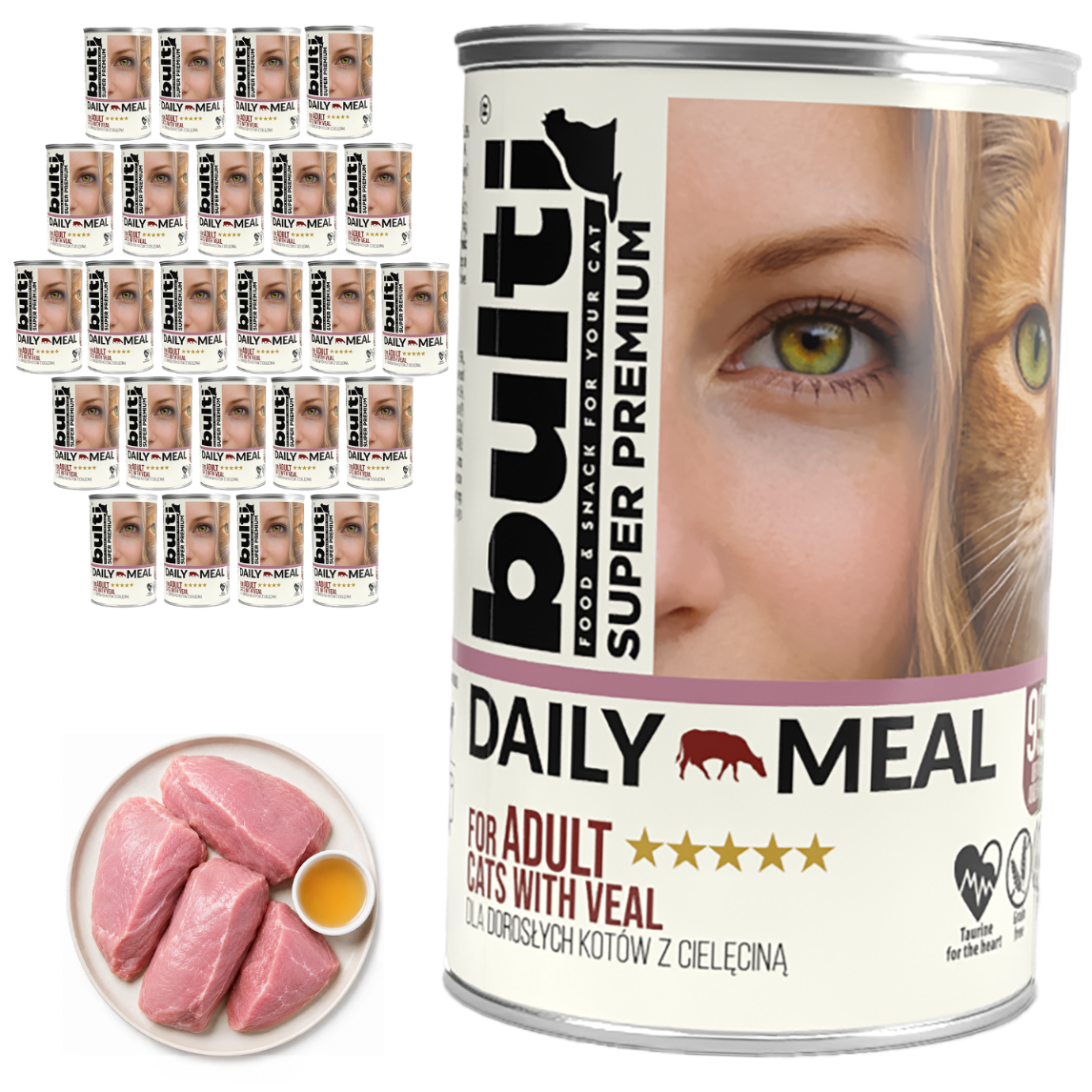 BULTI Daily Meal Adult mokré krmivo pro kočky s telecím masem, konzerva 24 × 400 g