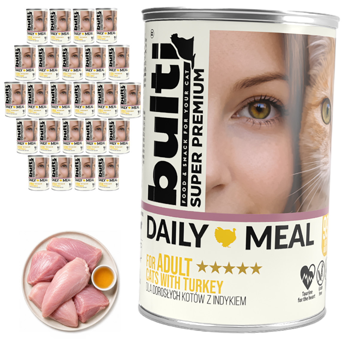 BULTI Daily Meal Adult mokra karma dla kota indyk, puszka 24 x 400g