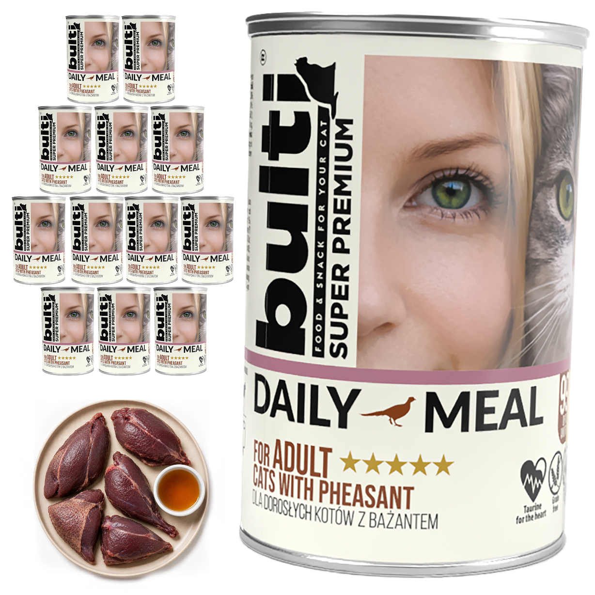 BULTI Daily Meal Adult Nassfutter für Katzen mit Fasan, Dose, 12 × 400 g