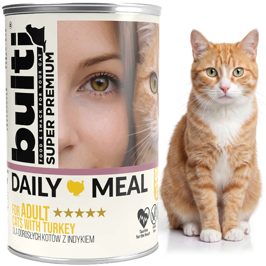 BULTI Daily Meal mokré krmivo pro dospělé kočky, mix příchutí, konzervy 12 × 400 g