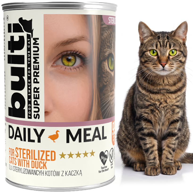 BULTI Daily Meal sterilizované mokré krmivo pro kočky s kachnou a kuřetem, konzerva 36 × 400 g