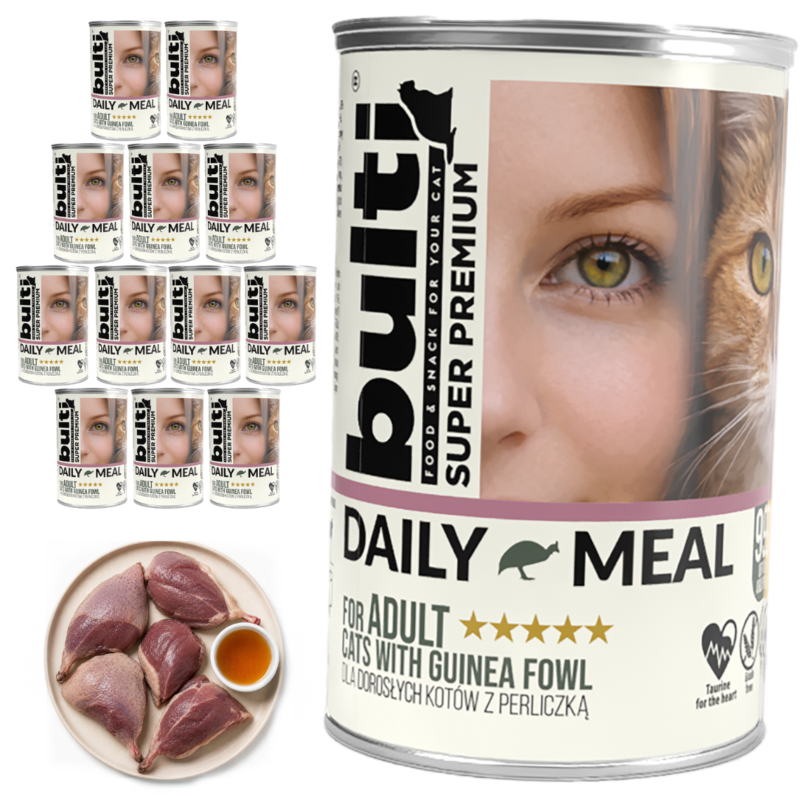 BULTI Daily Meal Adult mokra karma dla kota perliczka, puszka 12 x 400g