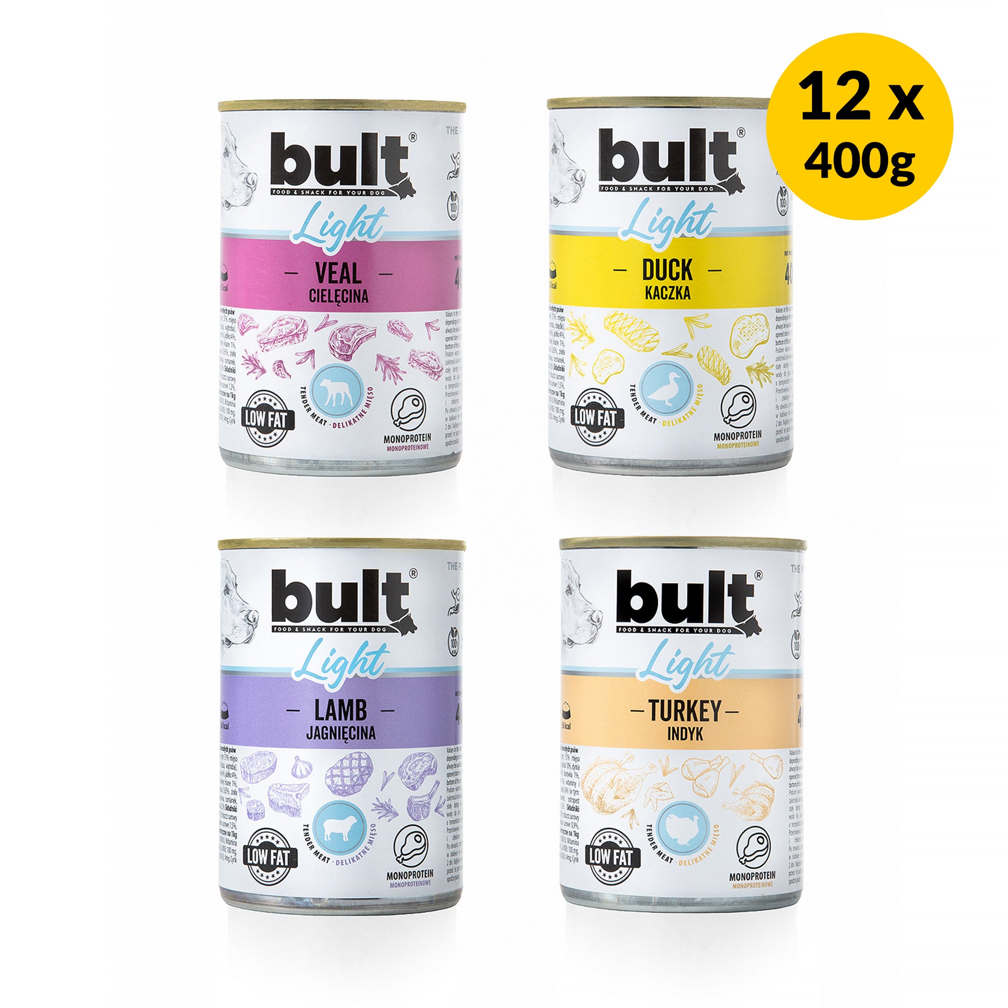 BULT LIGHT mokra karma dla psa mix smaków, puszka 12 x 400g, monoprotein