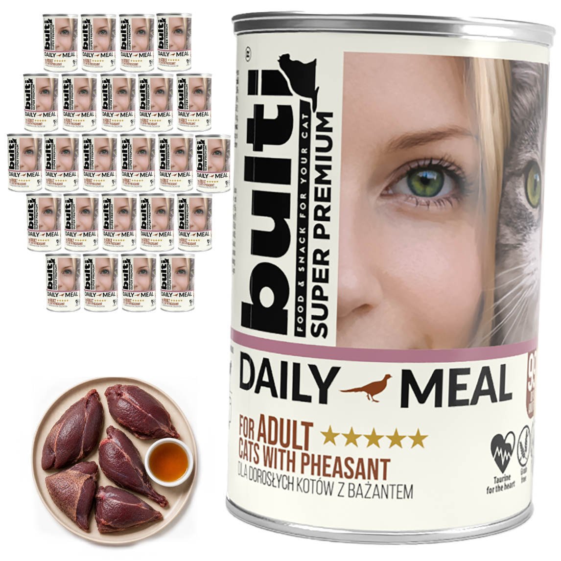 BULTI Daily Meal Adult mokré krmivo pro kočky s bažantem, konzerva 24 × 400 g