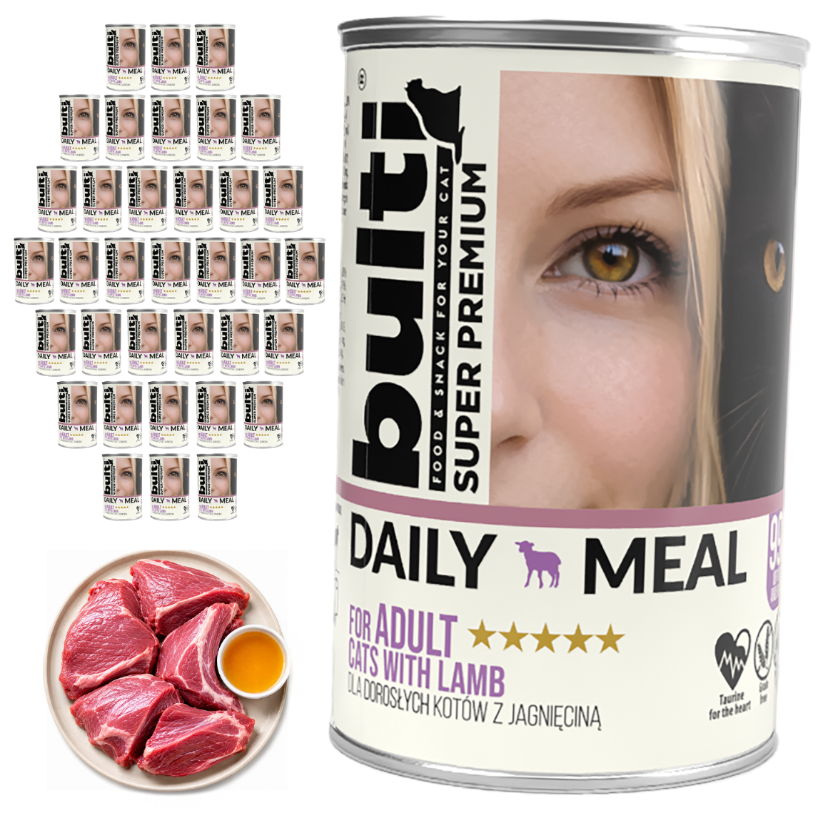 BULTI Daily Meal Adult mokré krmivo pro kočky s jehněčím, konzerva 36 × 400 g