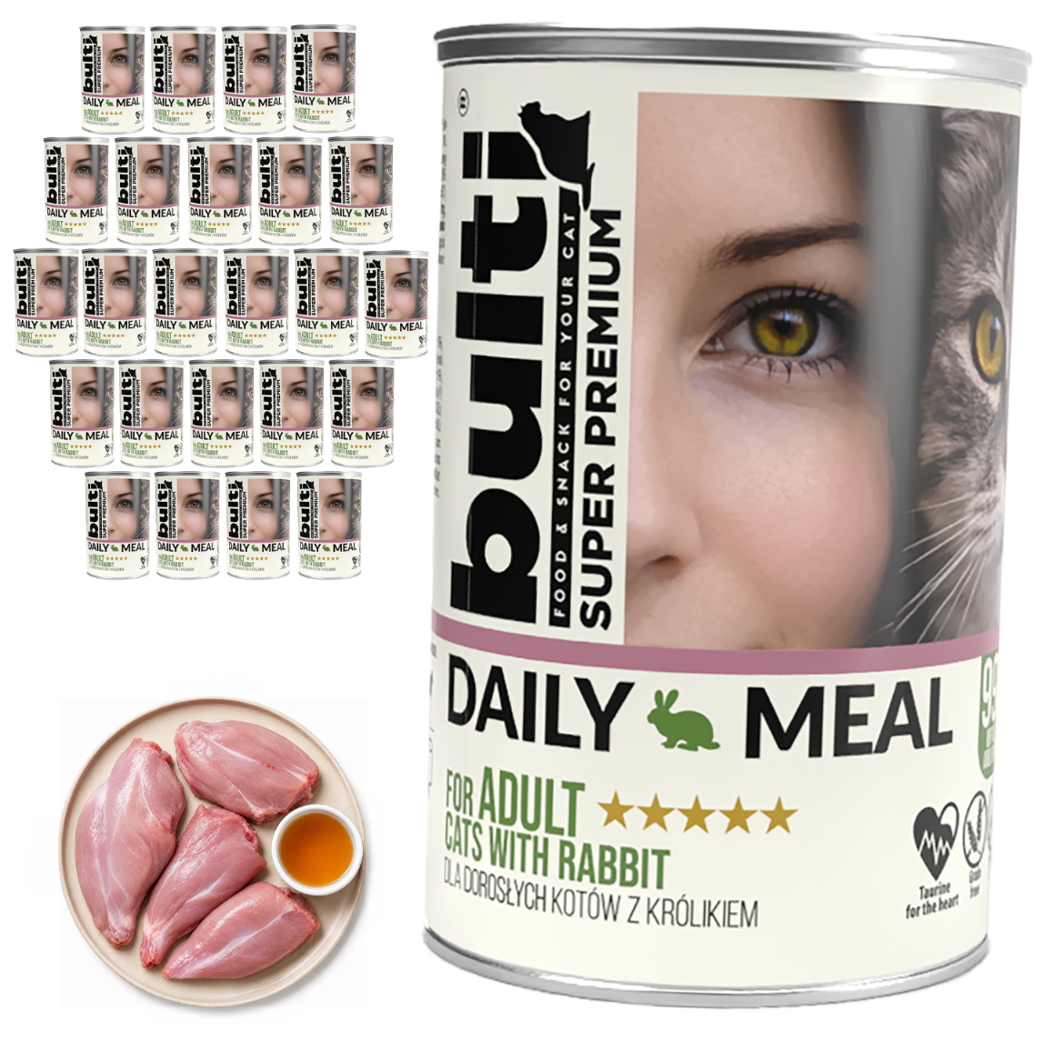 BULTI Daily Meal Adult mokré krmivo pro kočky s králíkem, konzerva 24 × 400 g