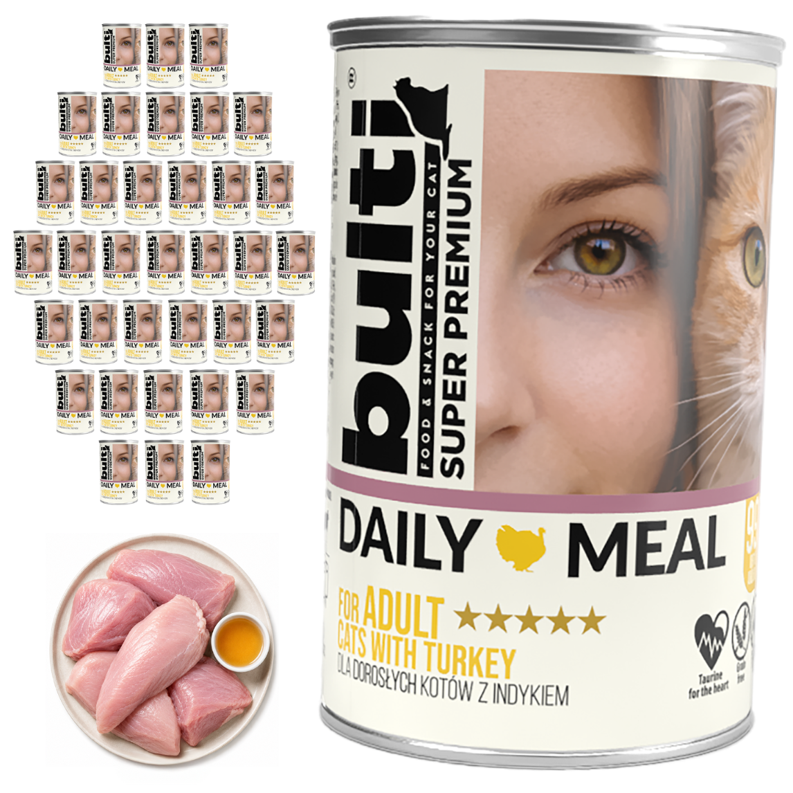 BULTI Daily Meal Adult mokré krmivo pro kočky s krůtou, konzerva 36 × 400 g