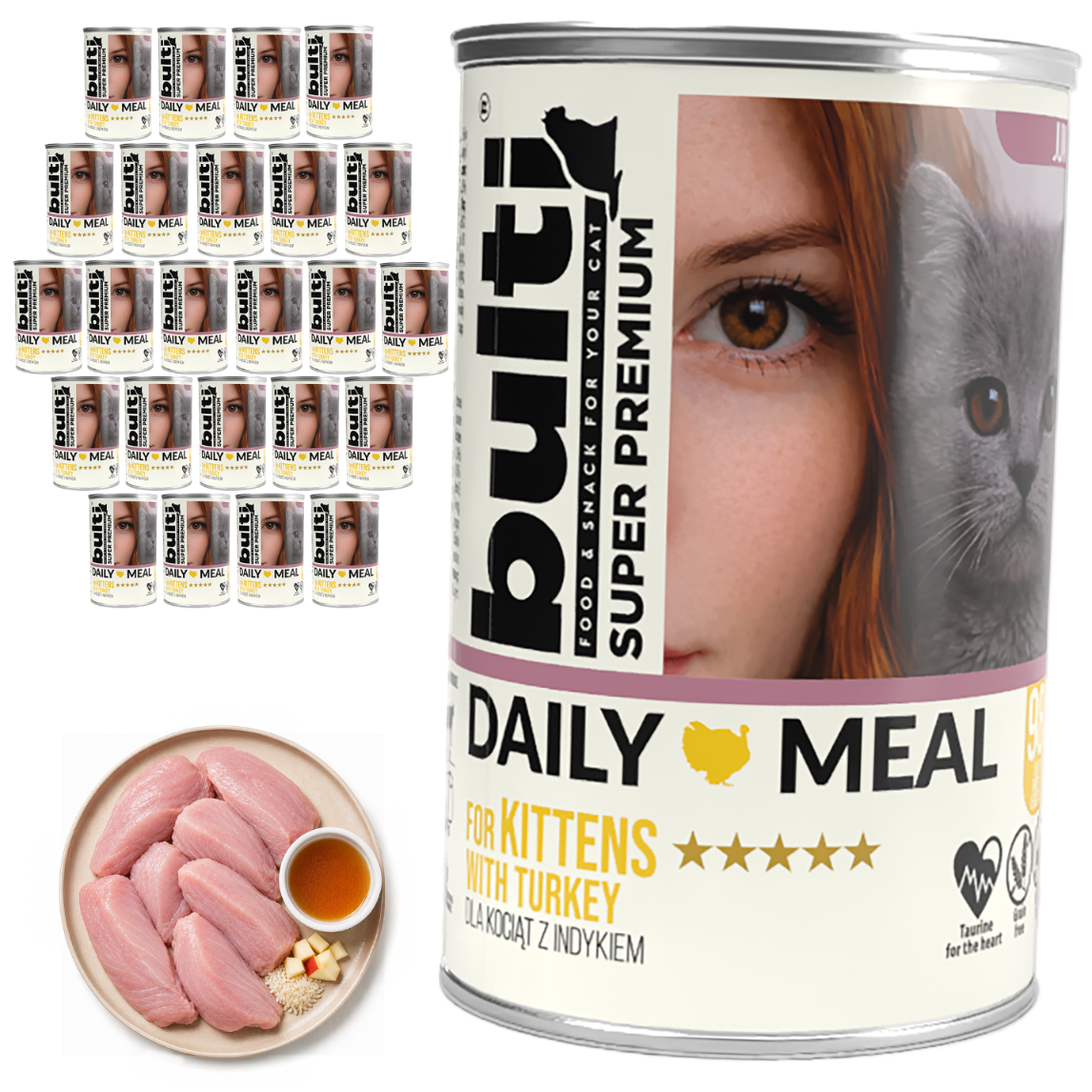 BULTI Daily Meal Nassfutter für Kätzchen mit Truthahn, Dose 24 x 400 g