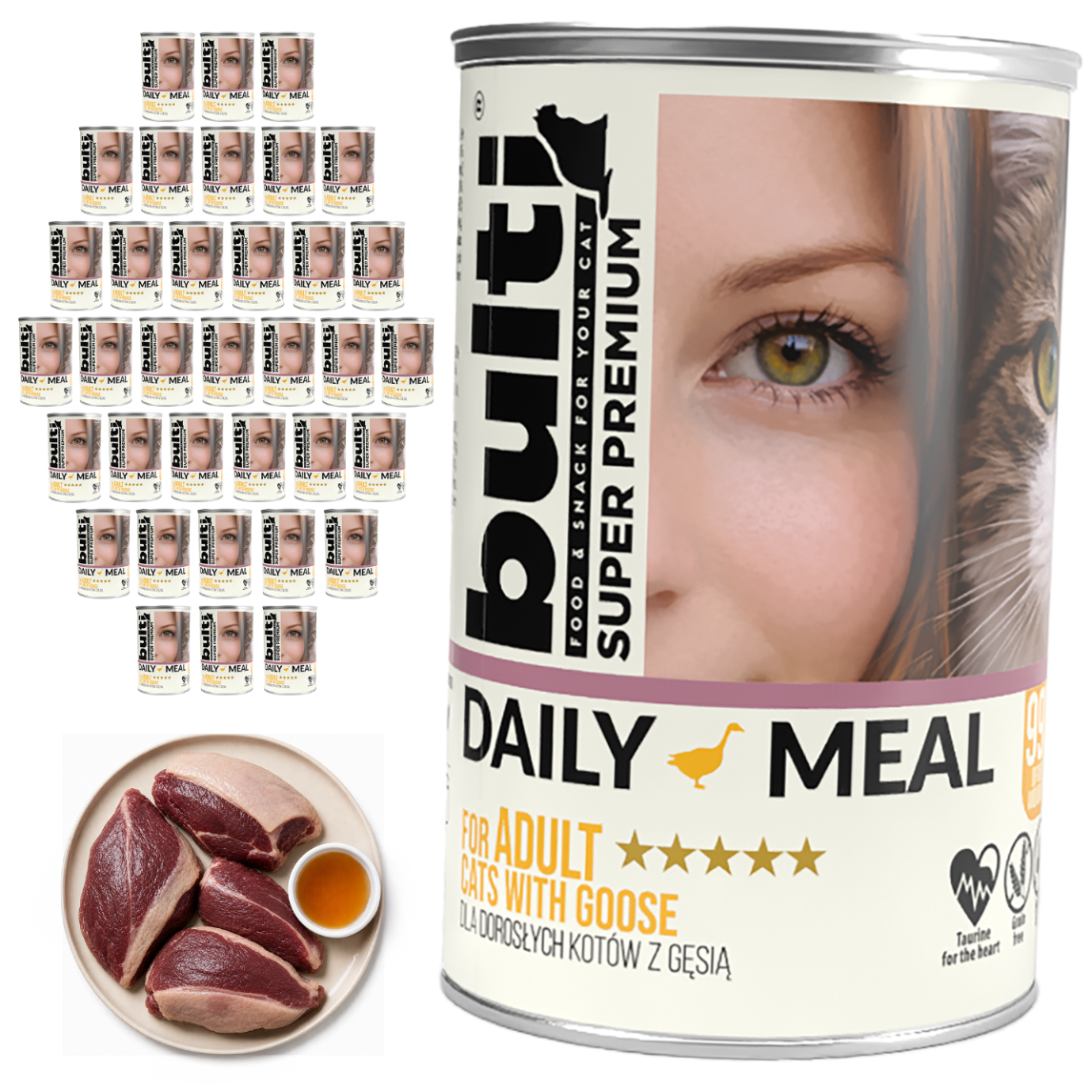 BULTI Daily Meal Adult mokré krmivo pro kočky s husou, konzerva 36 × 400 g