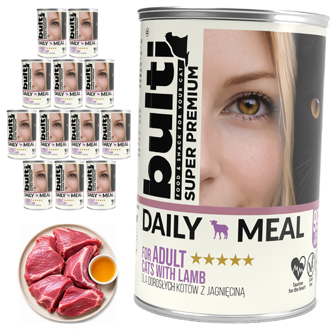 BULTI Daily Meal Adult mokra karma dla kota jagnięcina, puszka 12 x 400g