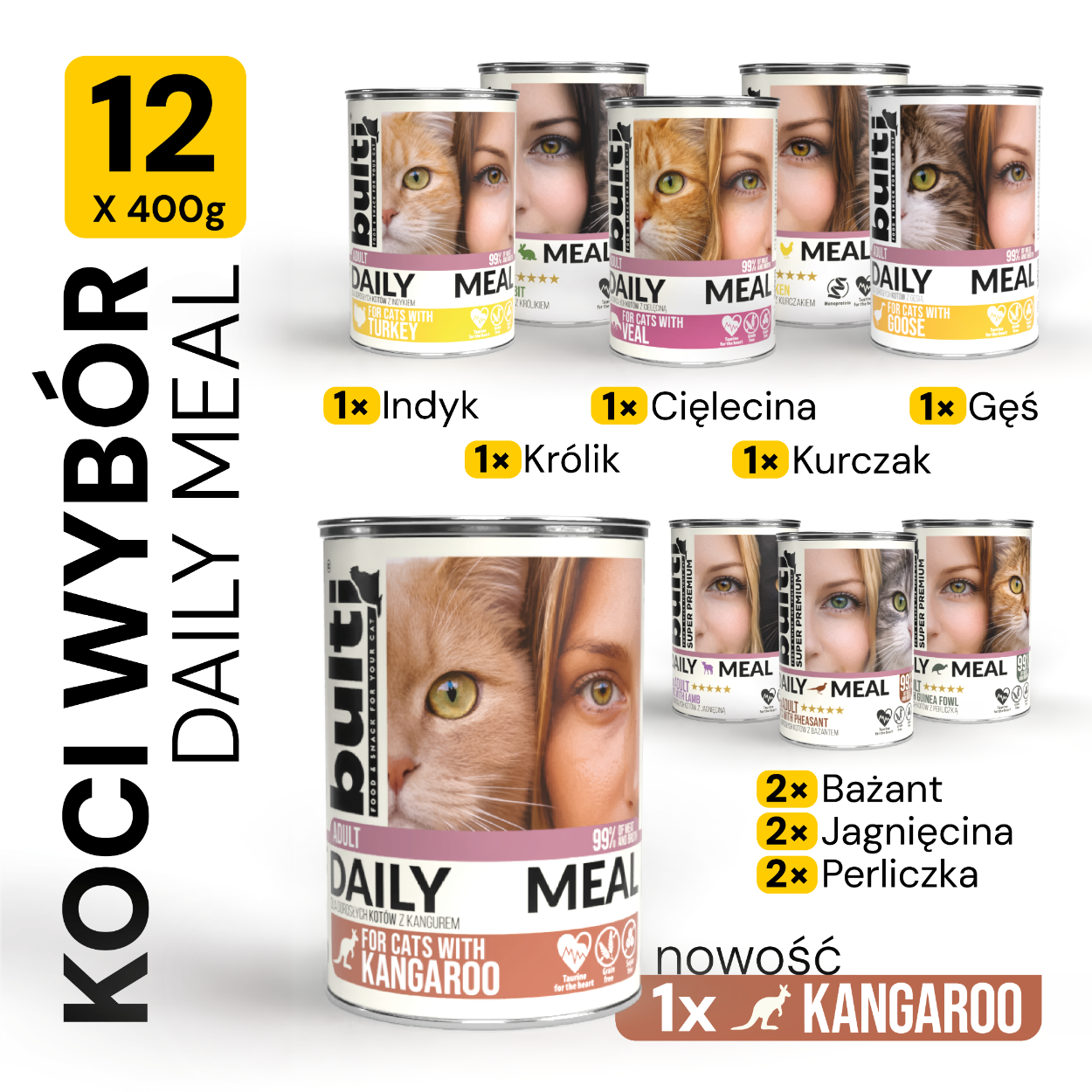 BULTI Daily meal pentru pisici, alegere de arome mixte 12x400g