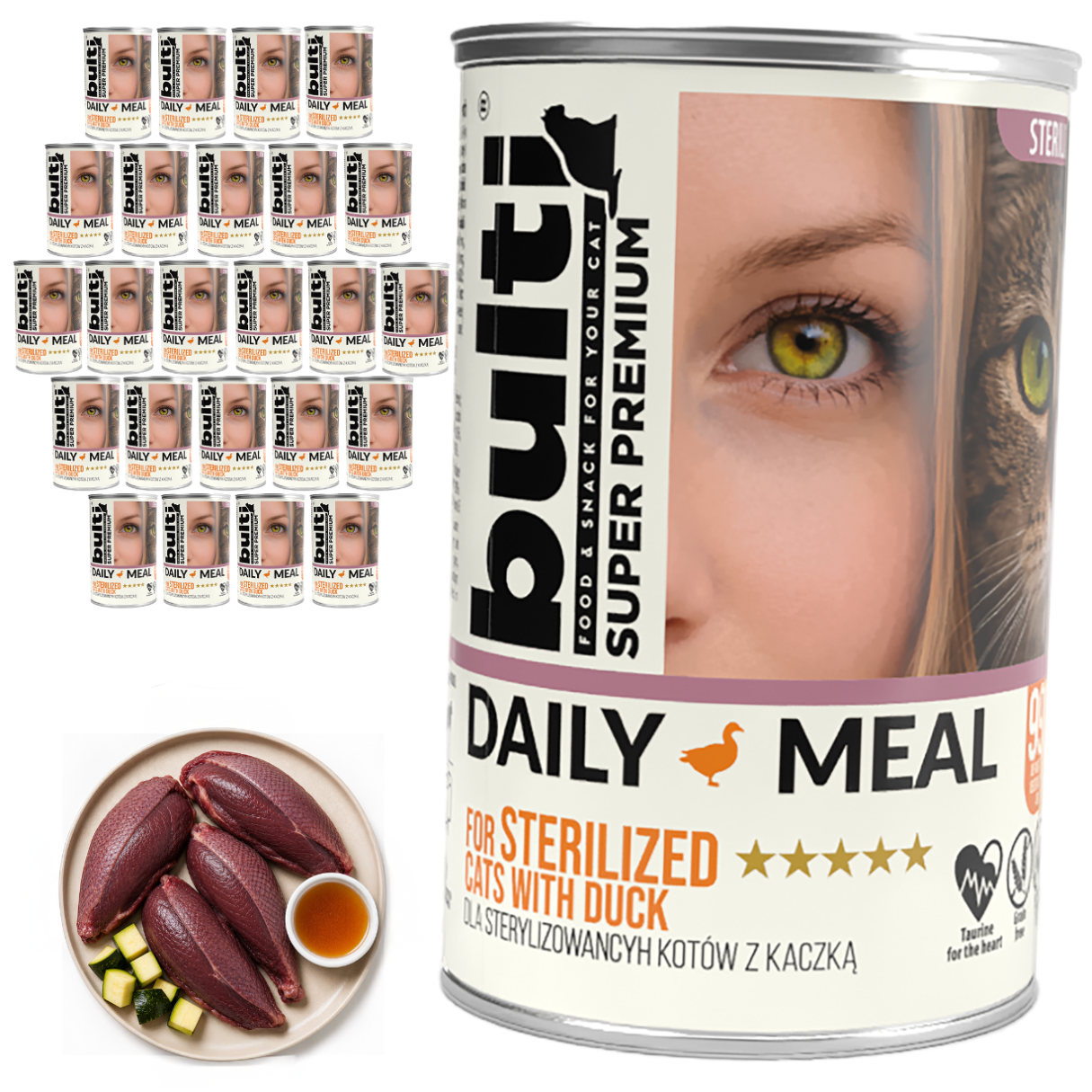 BULTI Daily Meal Sterilisierte Nassfutter für Katzen mit Ente und Huhn, Dose, 24 × 400 g