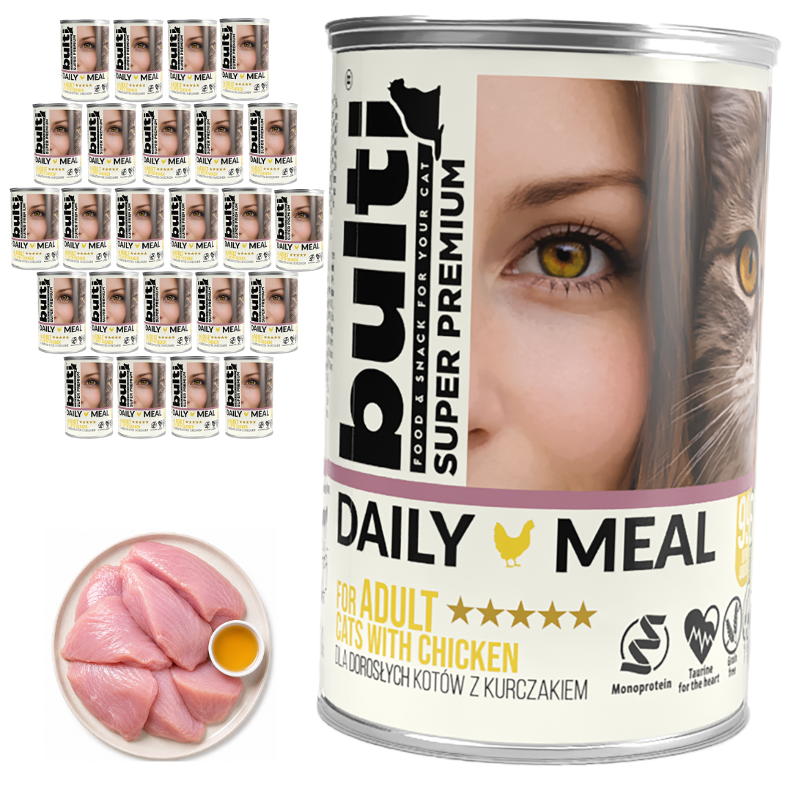 BULTI Daily Meal Adult mokré krmivo pro kočky s kuřetem, konzerva 24 × 400 g