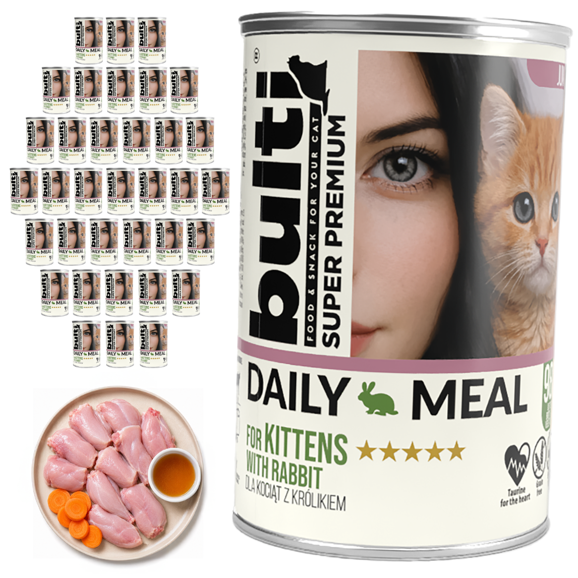 BULTI Daily Meal Nassfutter für Kätzchen mit Kaninchen, Dose, 36 × 400 g
