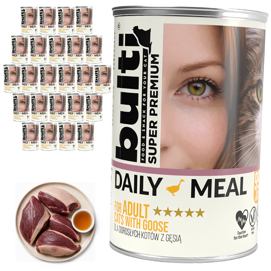 BULTI Daily Meal Nassfutter für ausgewachsene Katzen mit Gans, Dose, 24 × 400 g