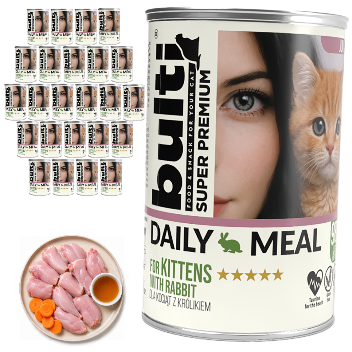 BULTI Daily Meal Kitten Nassfutter für Kätzchen mit Kaninchen, Dose, 24 × 400 g