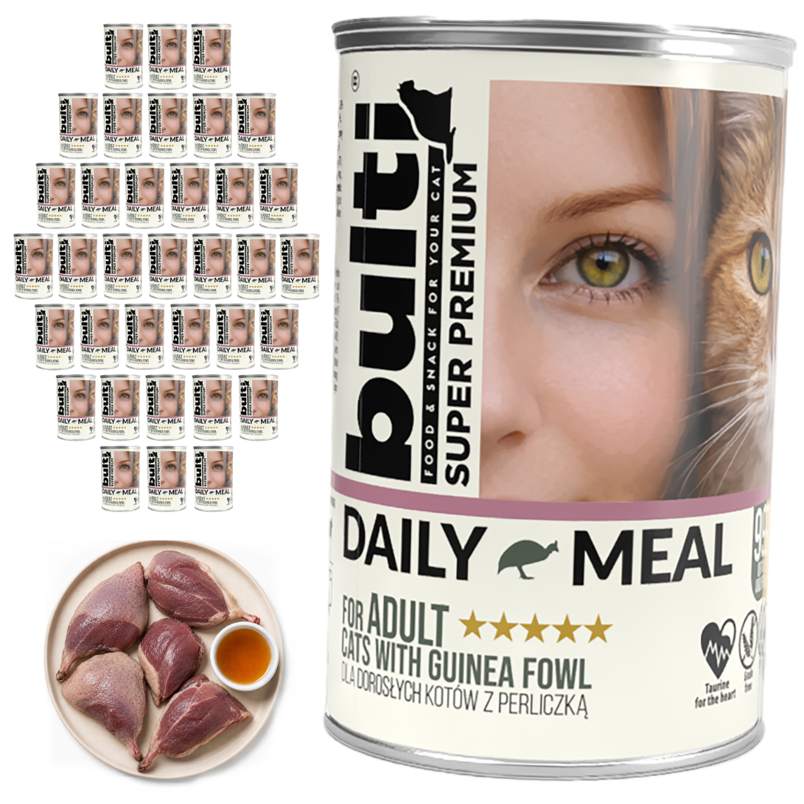 BULTI Daily Meal Adult Nassfutter für ausgewachsene Katzen mit Perlhuhn, Dose, 36 × 400 g
