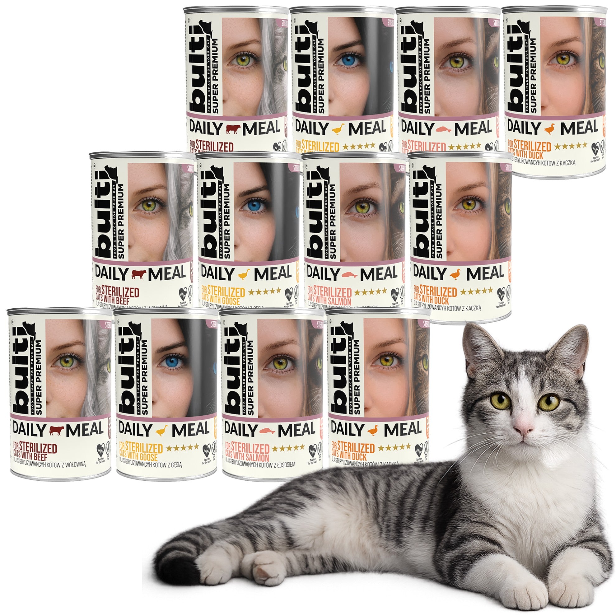 BULTI Daily Meal Sterilized wet cat food, assorted flavors, 12 × 400 g cans