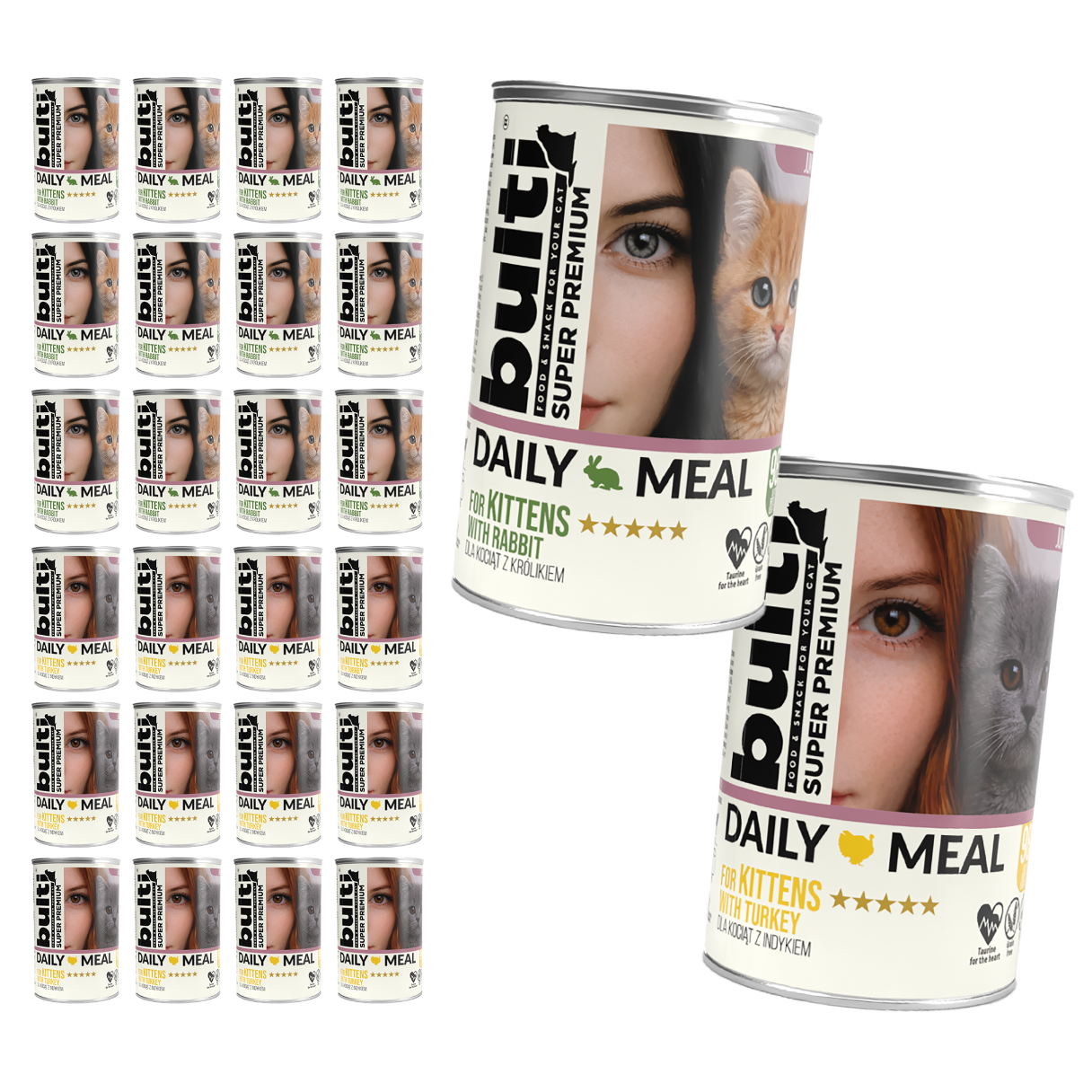 BULTI Daily Meal Nassfutter für Kätzchen, Mix verschiedener Geschmacksrichtungen, 24 × 400 g Dose