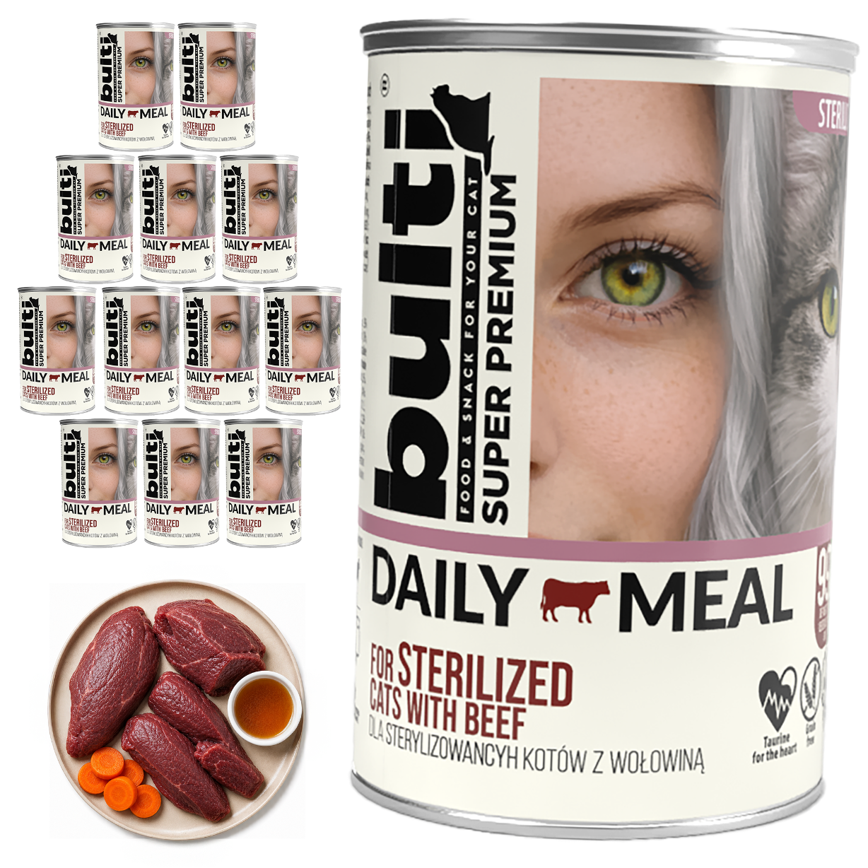 BULTI Daily Meal Sterilized mokra karma dla kota wołowina z kurczakiem, puszka 12 x 400g
