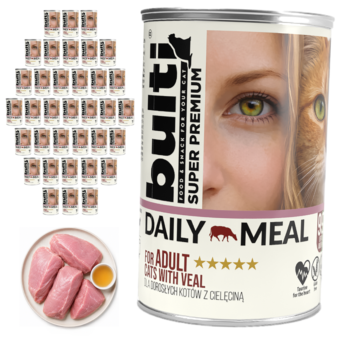 BULTI Daily Meal Adult mokré krmivo pro kočky s telecím masem, konzerva 36 × 400 g