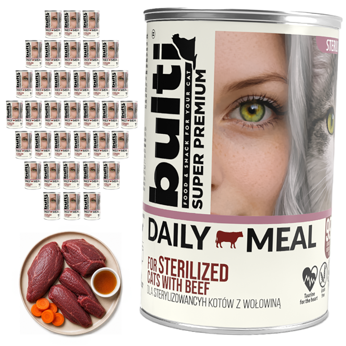 BULTI Daily Meal Sterilized mokra karma dla kota wołowina z kurczakiem, puszka 36 x 400g