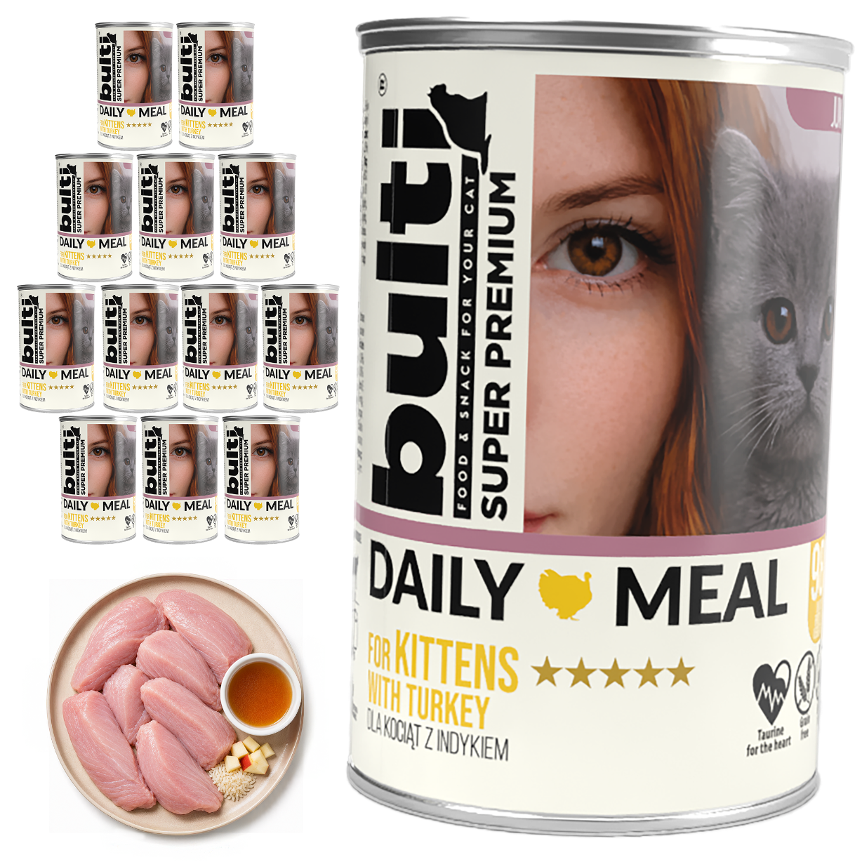 BULTI Daily Meal hrană umedă pentru pisoi, cu curcan, cutie, 12 x 400g