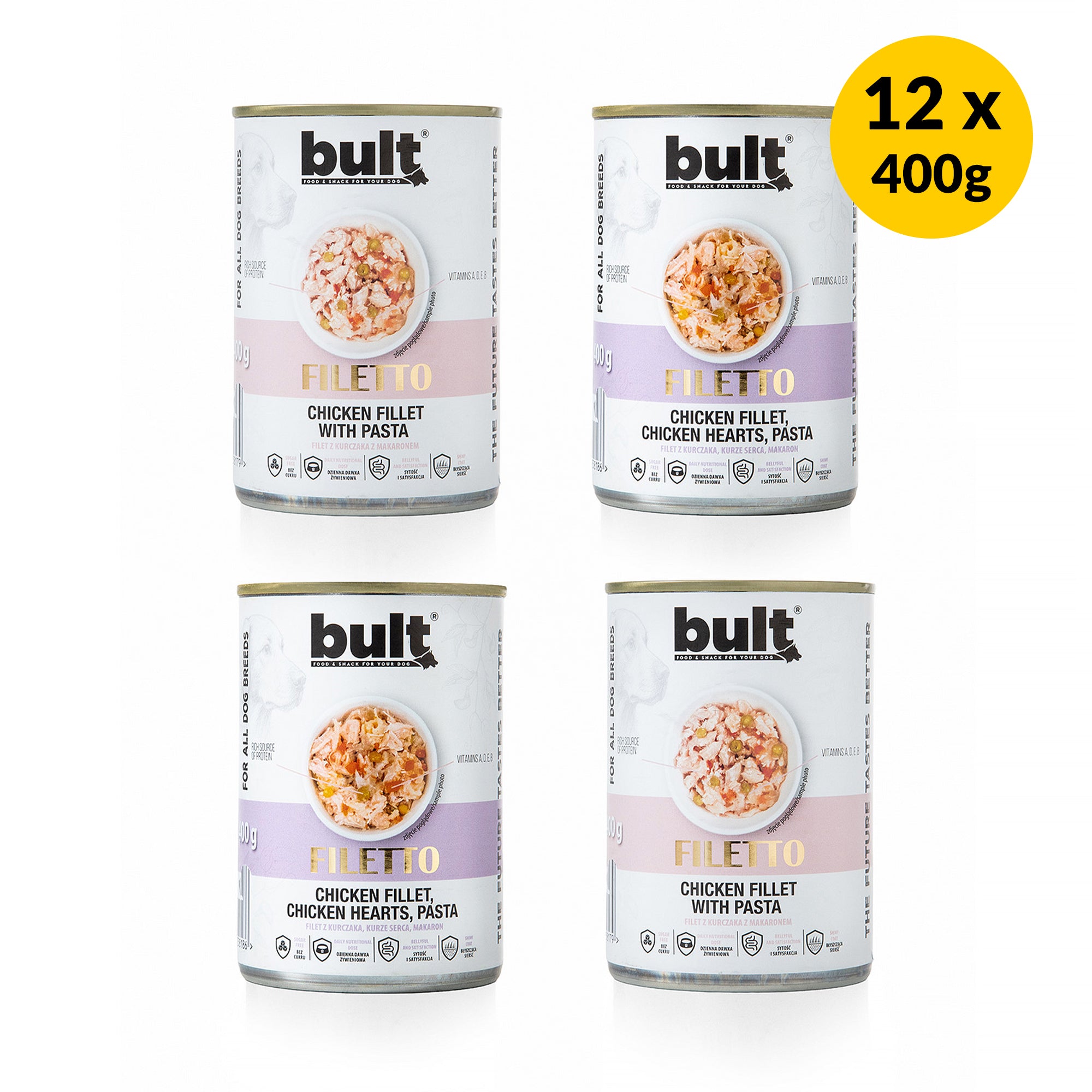 BULT Fleischfilets Nassfutter für Hunde, Huhn, Geschmacks-Mix, Dose, 12 x 400g